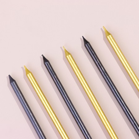 Candles in the cake "Royce", 6 pcs, high, 13 cm, black and gold-5