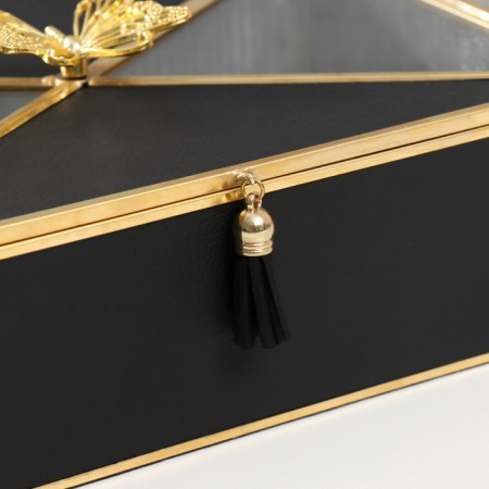 Casket glass, leatherette with a metal frame "Butterfly" black 24x16.5x8 cm-1