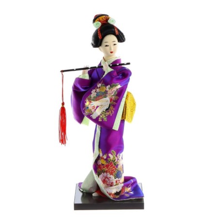 Collector doll "Japanese in a purple kimono with flute" 25x9.5x9.5 cm-9