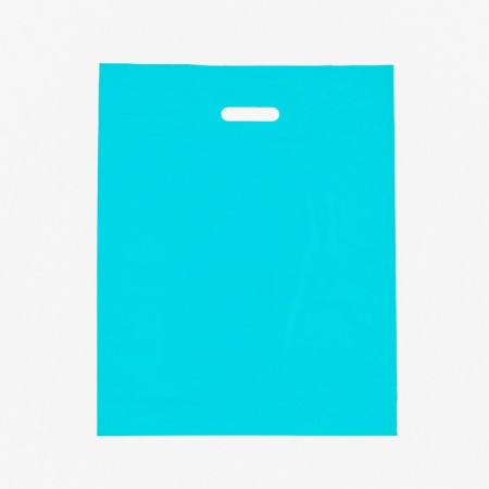 Polyethylene package with a cut handle, turquoise 40-50 cm, 30 μm