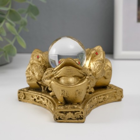 NECSK Polystone for bronze "3 toads with crystal" 6.5x12x12 cm-1