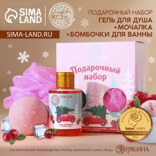 New Year. Gift set of Cosmetics New Year, shower gel 100 ml, bathtub bomb 130 g, body washcloth