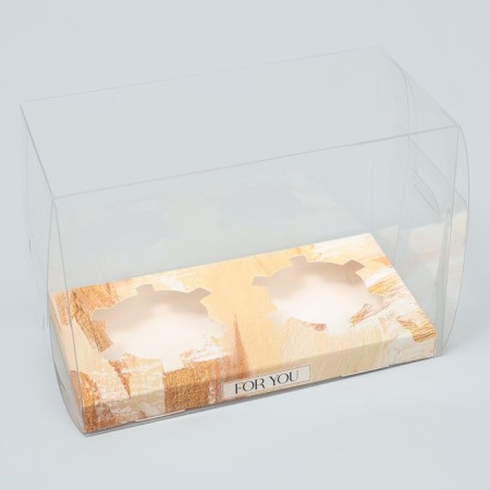 Capcake box, confectionery packaging, 2 cells, Present, 16 x 8 x 11.5 cm-1