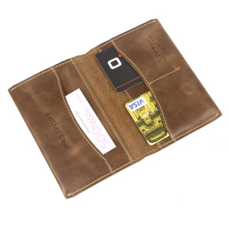 Cover for a passport, 3 pockets, brown dark. Pul-up-1