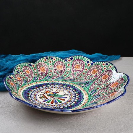 Largan Rishtan ceramics "Pavlin", 41 cm, blue, corrugated