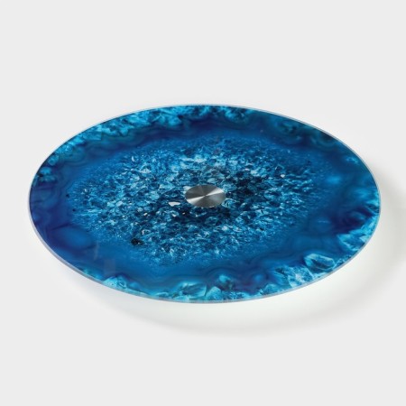Glass stand for a cake rotating share "Blue agate", d = 32 cm, blue color-2