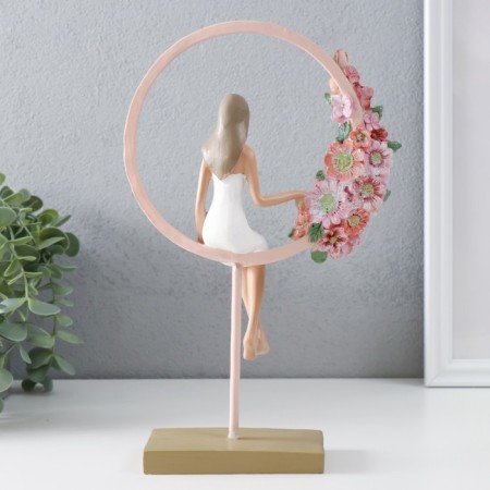 Polystone souvenir "Girl sits in a pink ring with flowers" 16x6x25.5 cm-2