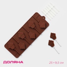The shape for the candies of the “Kexik” shade, silicone, 25 × 9.5 × 1.5 cm, 6 cells, with sticks, brown color