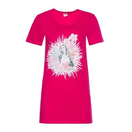 Homemade dress, fuchsia color, print mix, size 54