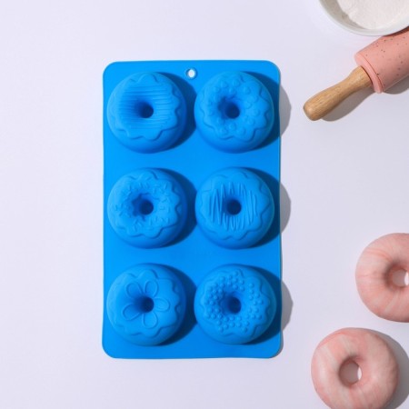 The form for baking the share "Sweets. Donuts in the glaze ”, silicone, 27.2 × 16.4 × 3.2 cm, 6 cells, color mix
