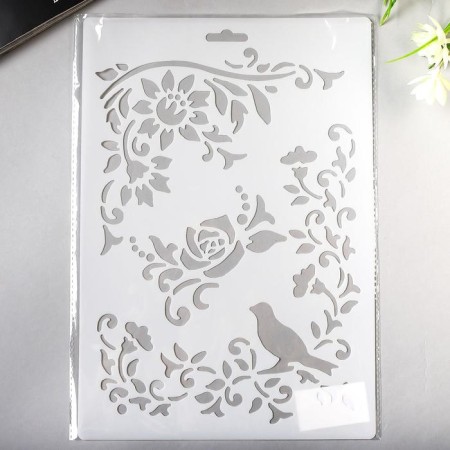Stencil "Bird in the Pink Garden" 21x31 cm-2
