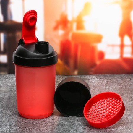 Sports shaker with a bowl for protein, red-black, 500 ml-1