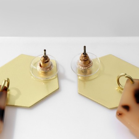 Acryl Earrings "Geometry", the color is light brown in gold-2