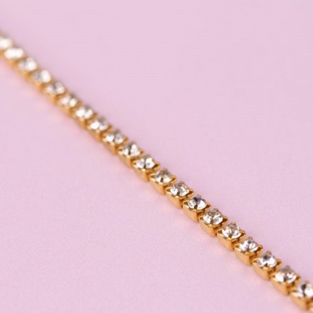 Chain with rhinestones, metal, glass, 2.5 mm, 9 ± 1 m, gold color-1