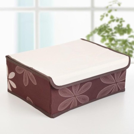 A set of organizers for storing linen with a leaf lid, 3 pcs, 32 × 24 × 12 cm, brown color-7
