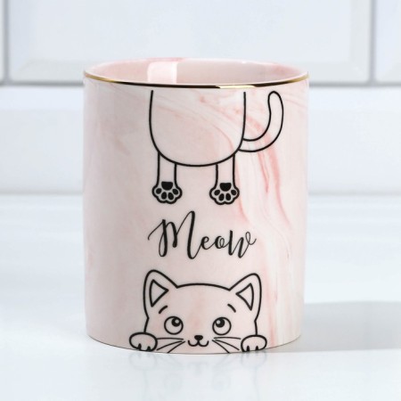 Ceramic MEOW glass, pink, 8 x 9.5 cm, pink color-2