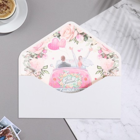 Money envelope "Happy wedding!" Handmade, velvet, gray background, 19x9.3 cm-3