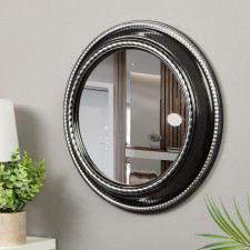 Interior mirror, wall, d = 45.5 cm, black with silver