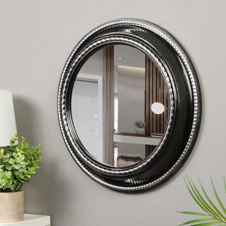 Interior mirror, wall, d = 45.5 cm, black with silver