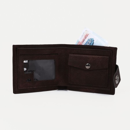 Male purse on a magnet, department for bills, for maps, for coins, brown color-3