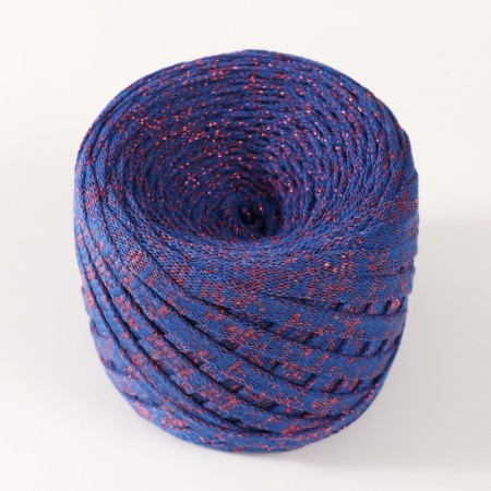 Knitted yarn "Ribbon" with Lurex 85m/170 ± 5 g (sapphire, lurex: red)-1