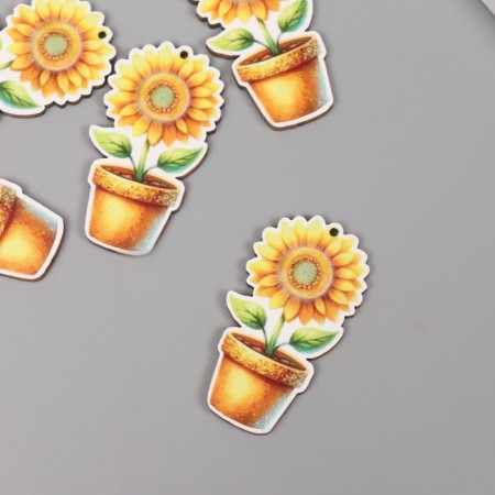 Decor for creativity wood "sunflower in a pot" 4.6x2.5x0.3 cm