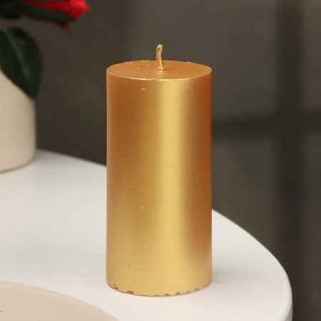 Candle-cylinder smooth, 5x10 cm, gold, 6 hours
