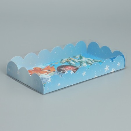 Box for confectionery products with PVC lid "Bunny and Squirrel", 10.5 x 21 x 3 cm, New Year-2