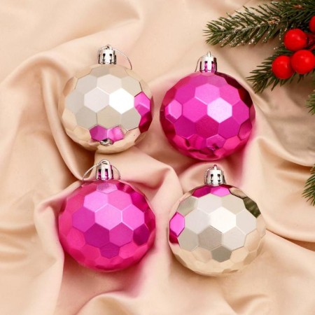Set of balls plastic D-6 cm, 4 pcs "Disco Sot" silver-lilac
