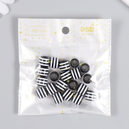 Beads for creativity plastic "Black and white cylinder" set of 20 pcs 1x1.2x1.2 cm-3