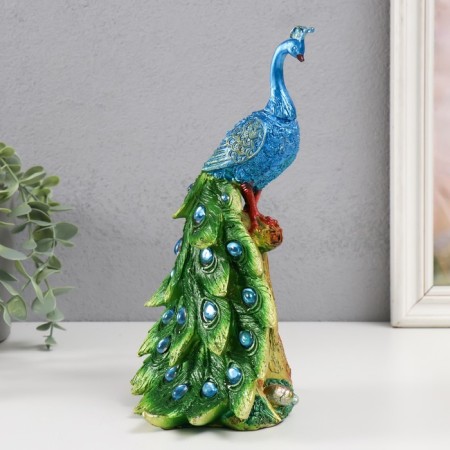 Polystone souvenir "Blue peacock with a green tail" 12.5x14x25 cm-3