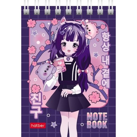 Notepad A7, 60 sheets in a cage, on the crest "ANIME", covered cardboard, block 65 g/m², mix-4