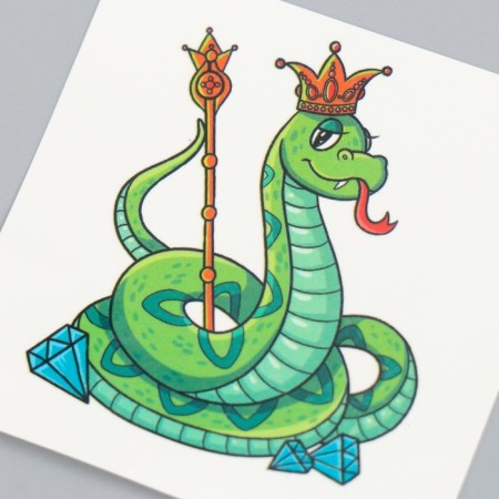 Tattoo on the body Color "Green Python - King" 6x6 cm-3