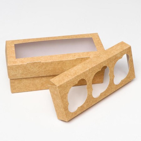 Packaging for 3 cupcake with a window, craft, 25 x 10 x 10 cm-2