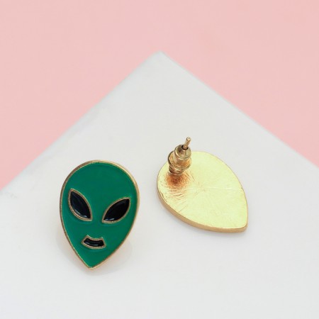 Earrings "aliens", black-green color in gold-1