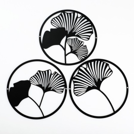 Metal panel "flowers" black, set of 3 pcs. 15x15cm