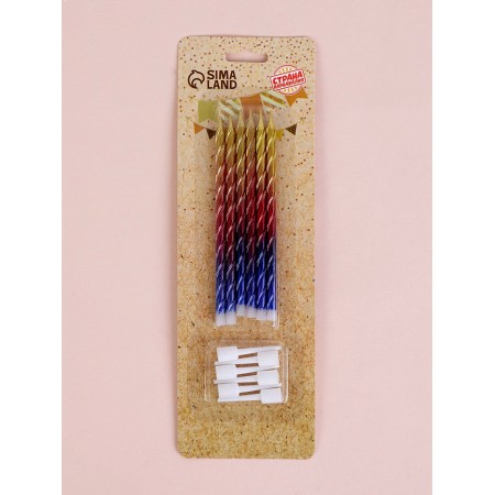 Candles for the cake "High spiral", 6 pcs, yellow gradient, red, blue-4