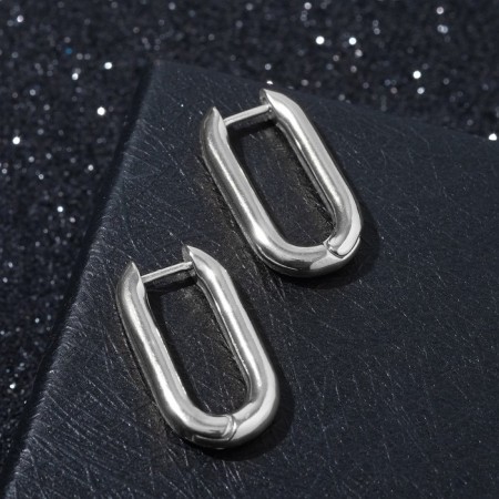 Earrings Metal "Geometry" volumetric oval, silver color-1