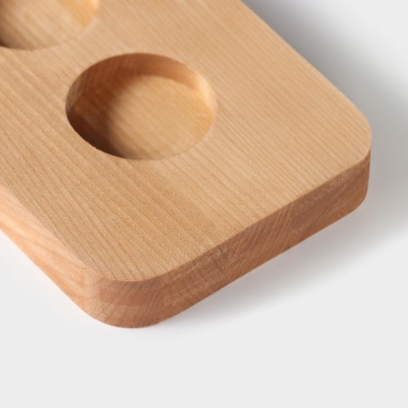 Board for serving with a handle, 35 × 9 × 1.8 cm, 4 shots, diameter of cells 3.9 cm, with impregnation, birch-4