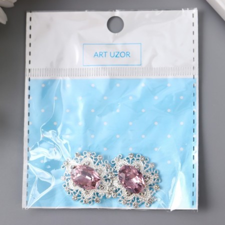 Decor for creativity Metal "Medallion Patal" light pink crystal set 2 pcs 2.6x2.4 cm 10714-3