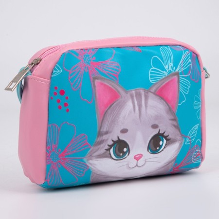Children's bag for a girl "Gray cat" from eco-leather, on a strap, 15x12x3 cm-2