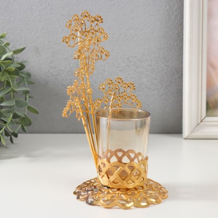 Summary metal, glass per 1 candle "Tree branches" d = 4.7 cm, gold 12.3x13.5x20 cm-2