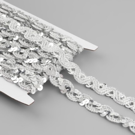Decorative braid with sequins, 15 mm, 9.1 ± 0.5 m, silver color-1