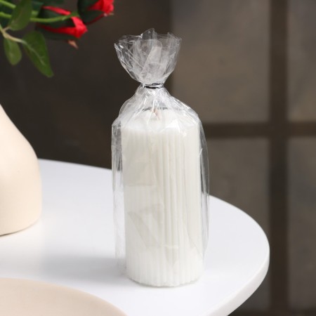 Candle-cylinder with faces, 5x10 cm, white, 6 hours-2