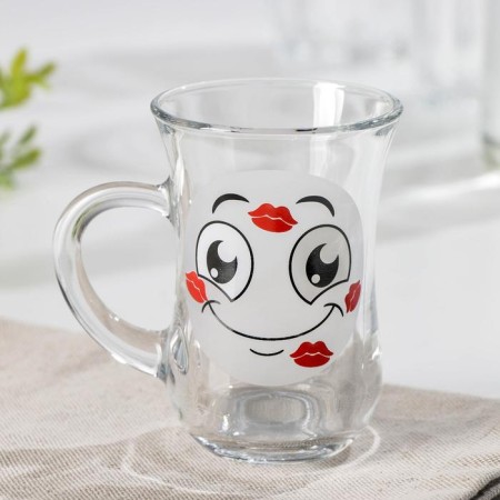 Glass mug "Smiley", 140 ml, MIX drawing