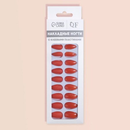 Patch nails, 24 pcs, with adhesive plates, almond shape, coral color-7