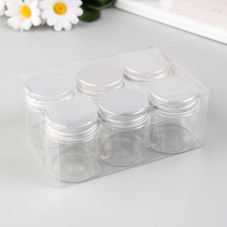 Decor for creativity Glass "Jars with a lid" silver set 6 pcs 4.7x4.7x5 cm-3