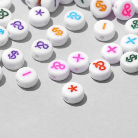 Acrylic bead "Symbols" mix, 7 × 4 mm, set 10 g, color-1