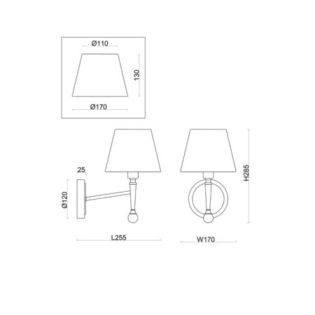 Wall lamp 40W, 1HE14, 28.5x17 cm, brass-3