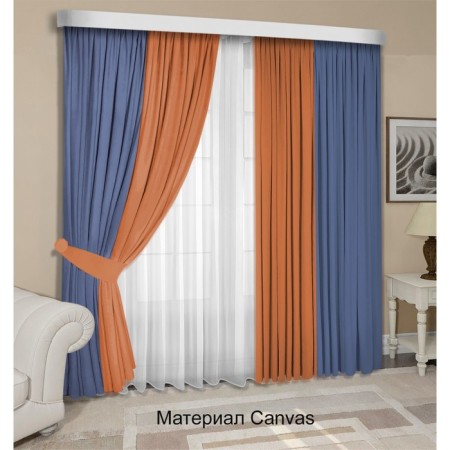 Set of curtains "Canvas", size 200x270 cm, 2 pcs, blue, orange color-4